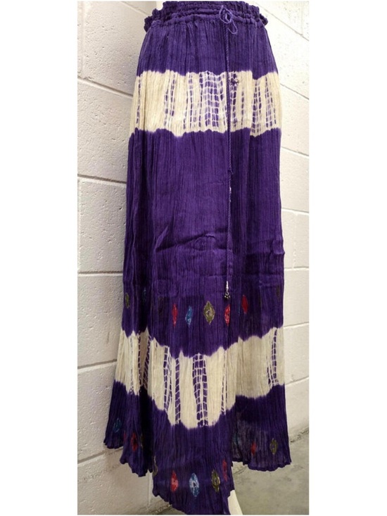 Dresses & Skirts - Boho Purple and Cream Tie-Dye Maxi Skirt with Embroidered Accents